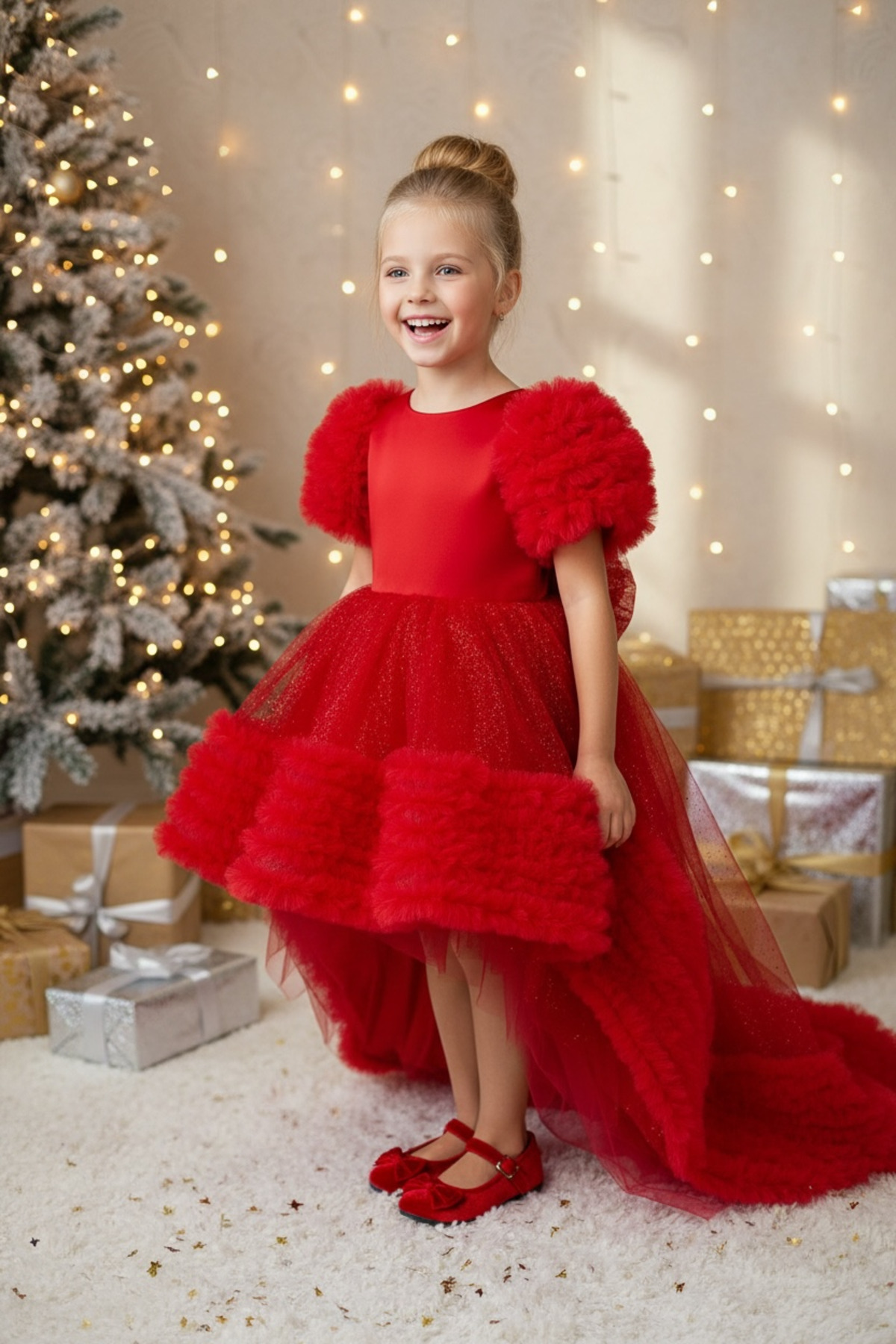 zühre balaban Kırmızı Kız Çocuk Abiye Elbise Red Shine Dress Zb Kids