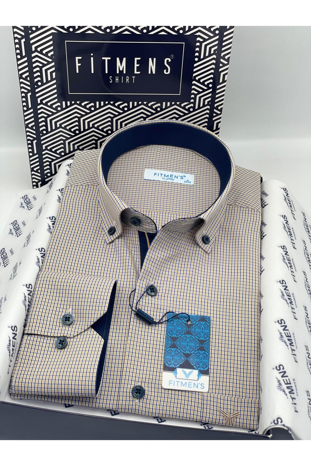Classic Long Sleeve Plush Plaid Neck Buttoned Gift Boxed Men's Shirt FS-002273-Yellow