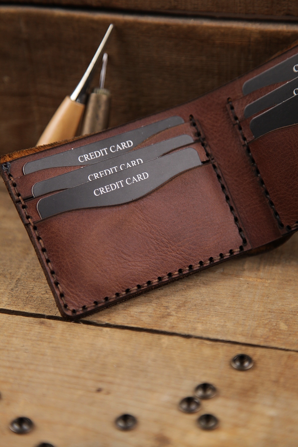 New Coast Leather 1900's Erkek Siyah Hakiki Deri El Yapımı Deri Cüzdan görsel 2