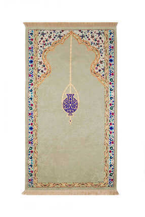 Bursa İpek Bej Kadife Halı Seccade