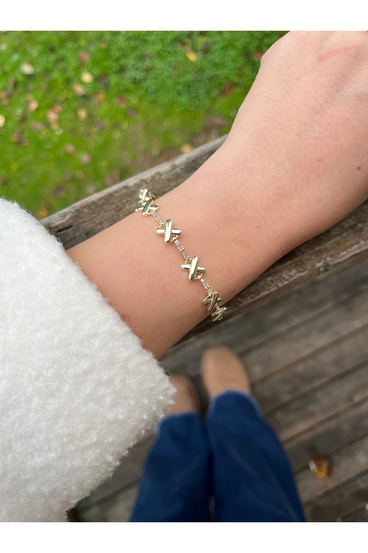 XUPİNG MARKA 14K GOLD MİNİ TAŞLI X BİLEKLİK