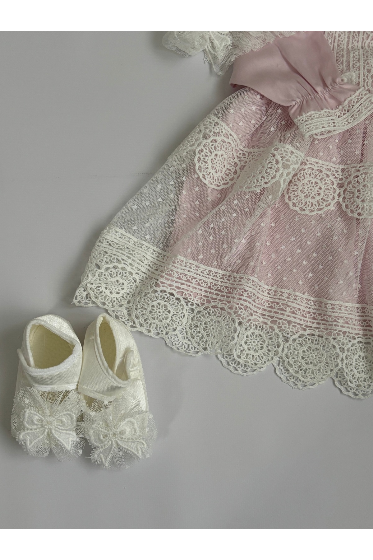 Cherub Baby Sare Model  Kız Bebek Dantelli Elbise Yenidoğan Lüx Elbise Seti - Hastane Çıkışı Ve Mevlütlük Takım fotoğrafı 3 (önizleme)