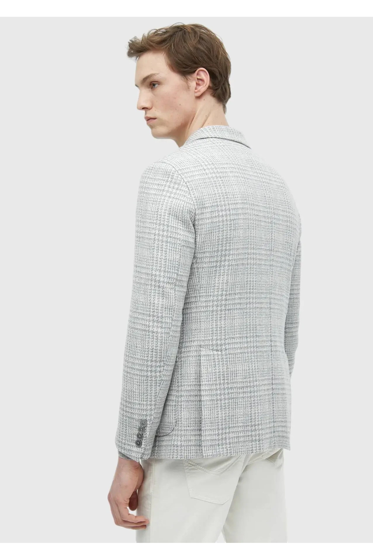 Ramsey  Açık Gri Kareli Shirt Shoulder Slim Fit Yün Karışımlı Ceket - Görsel 7