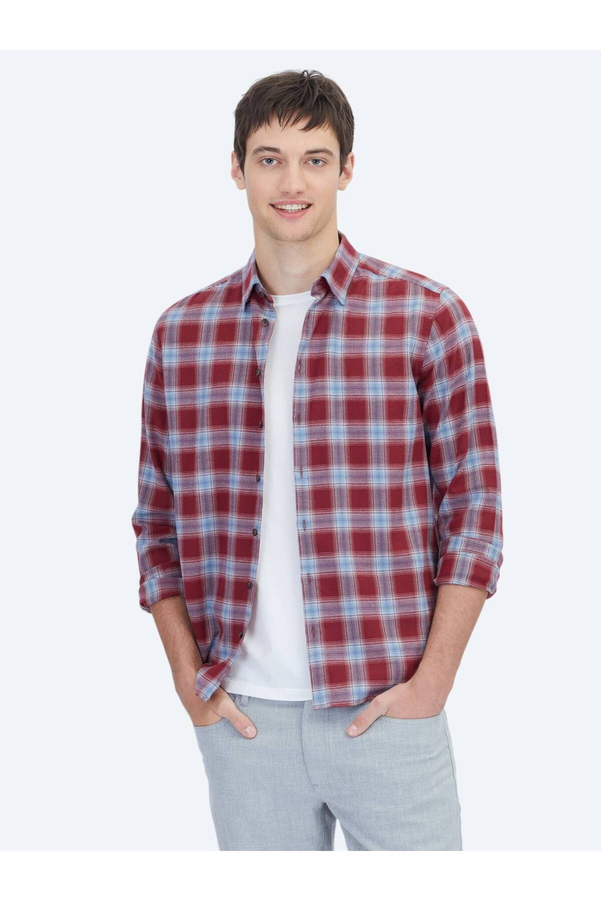 پیراهن مردانه ۱۰۰٪ نخی طرح دار بورگوندی Kip