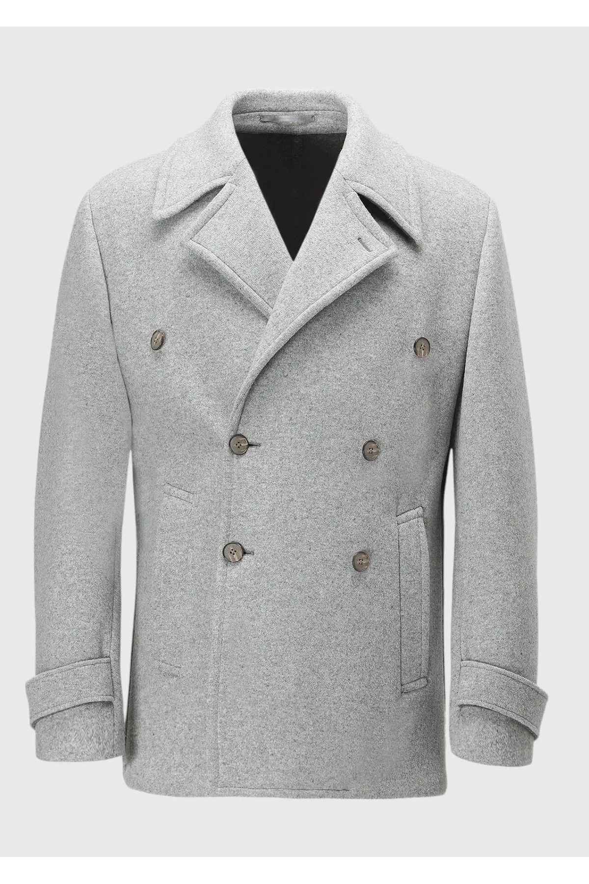 Ramsey  Gri Slim Fit Kruvaze Yaka Casual Örme Palto - Görsel 9