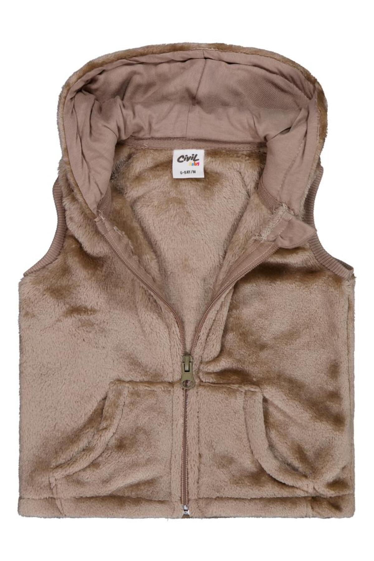 Civil Baby Kapüşonu Kulaklı 6-18 Ay Yelek - Kahverengi 6-9 Ay fotoğrafı 2 (önizleme)