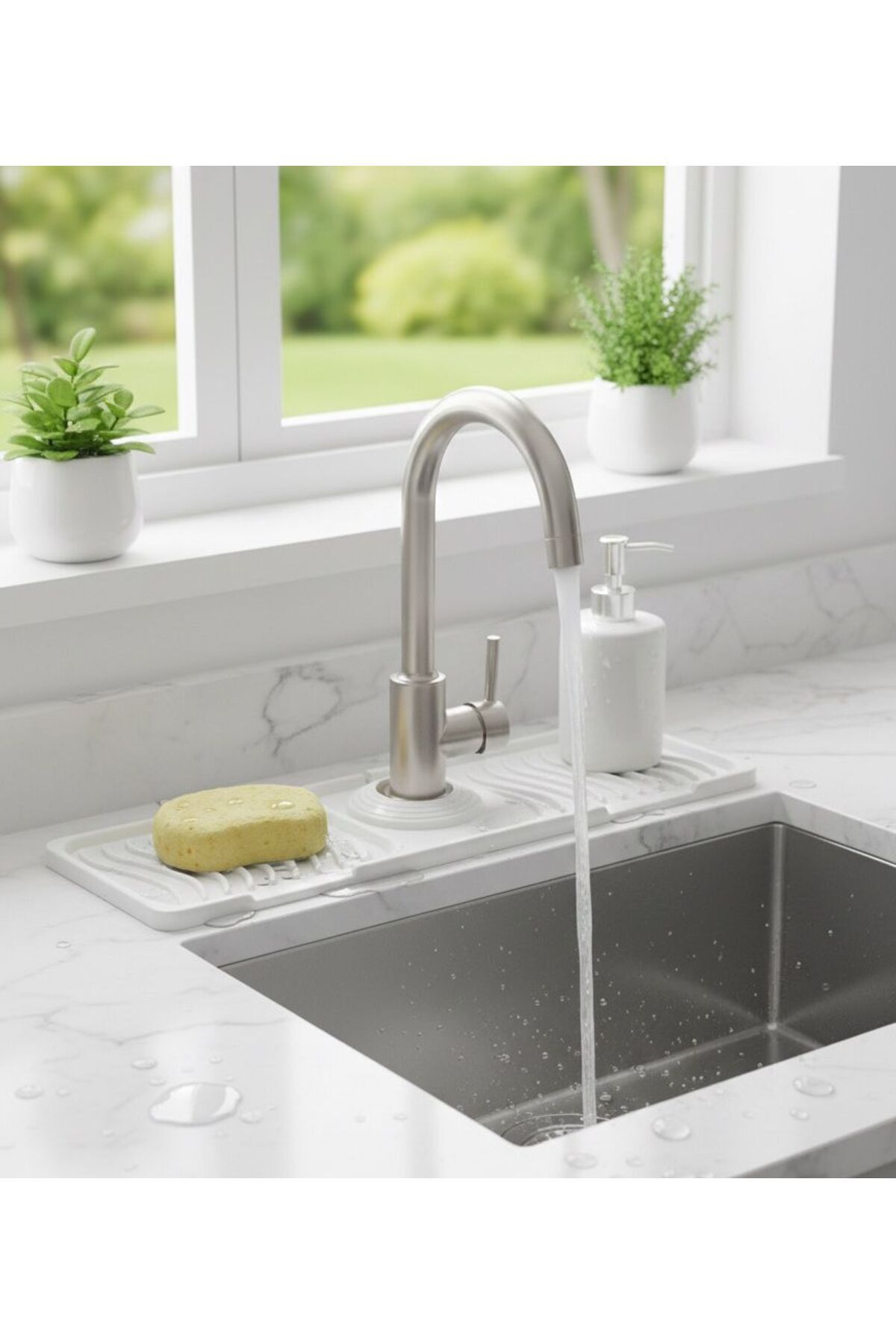 Vivart Silikon Musluk Matı Damlalık Suyu Önleyici Lavabo Kurutma Pedi Musluk Arkası Organizer