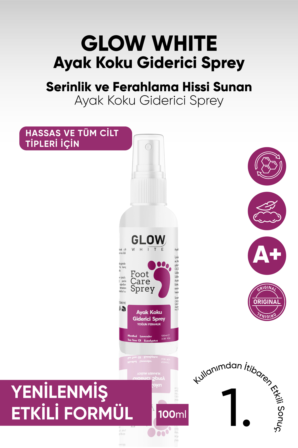 GLOW WHITE Ayak Koku Giderici Sprey 100 ml | Okaliptus & Nane Yağı İçerikli — G-AYAKSPREY-1_rollback_1763365737414