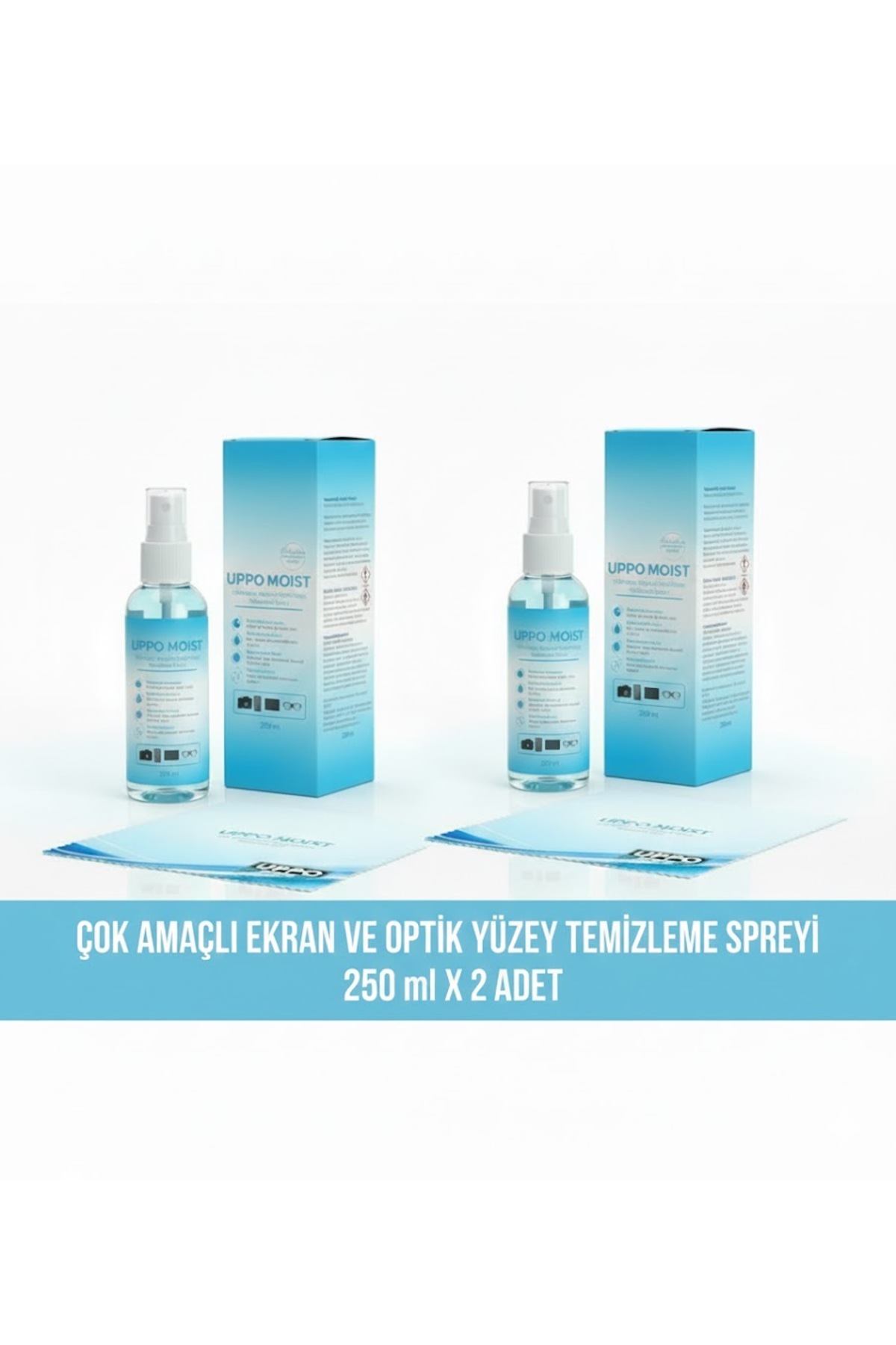 UPPO MOİST 250 ml X2 adet Çok amaçlı ekran ve optik yüzey temizleyici spreyi ipek bez 20x20 hediye