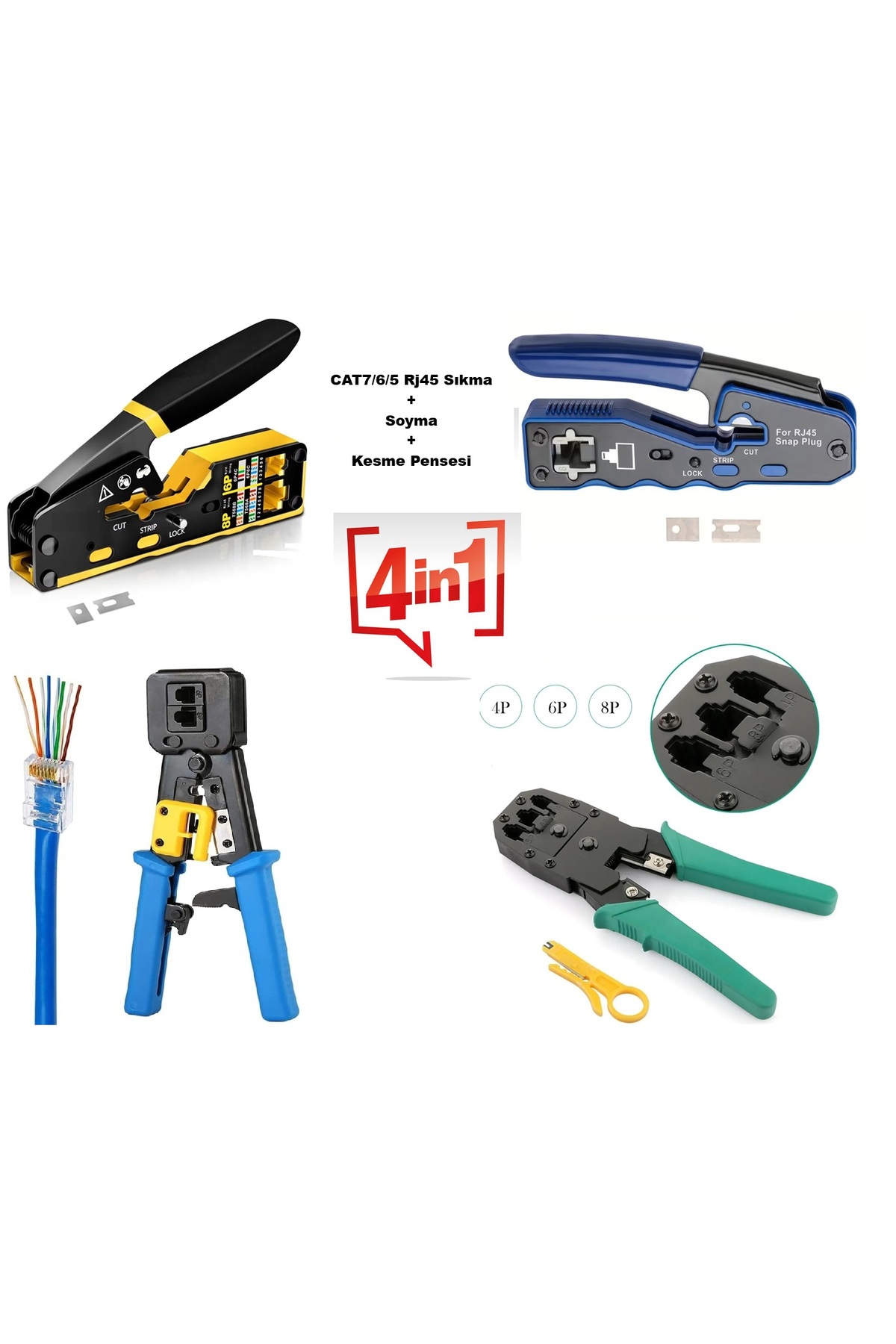 Yeni Nesil Ez CAT6/CAT7 Rj45 Pense + Rj45 8p8c Cat5e/Cat6 Rj11 Utp Pense Setleri 4 in 1 Network Set