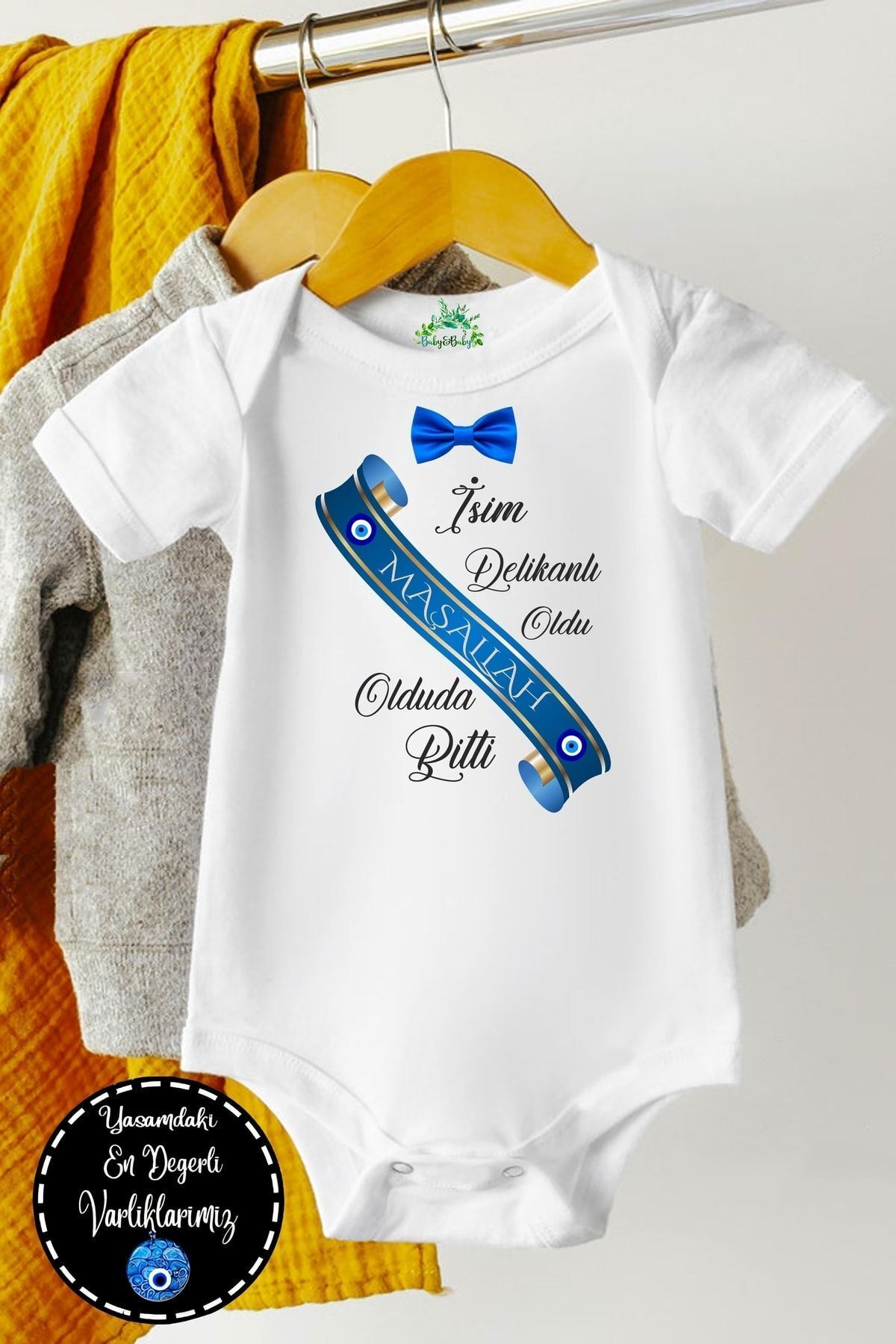 Baby&Baby Isim Yazılabilir Sünnet Oldum Delikanlı Oldum Maşallah Pamuklu Organik Baskılı Bebek Body Zıbın fotoğrafı 3 (önizleme)