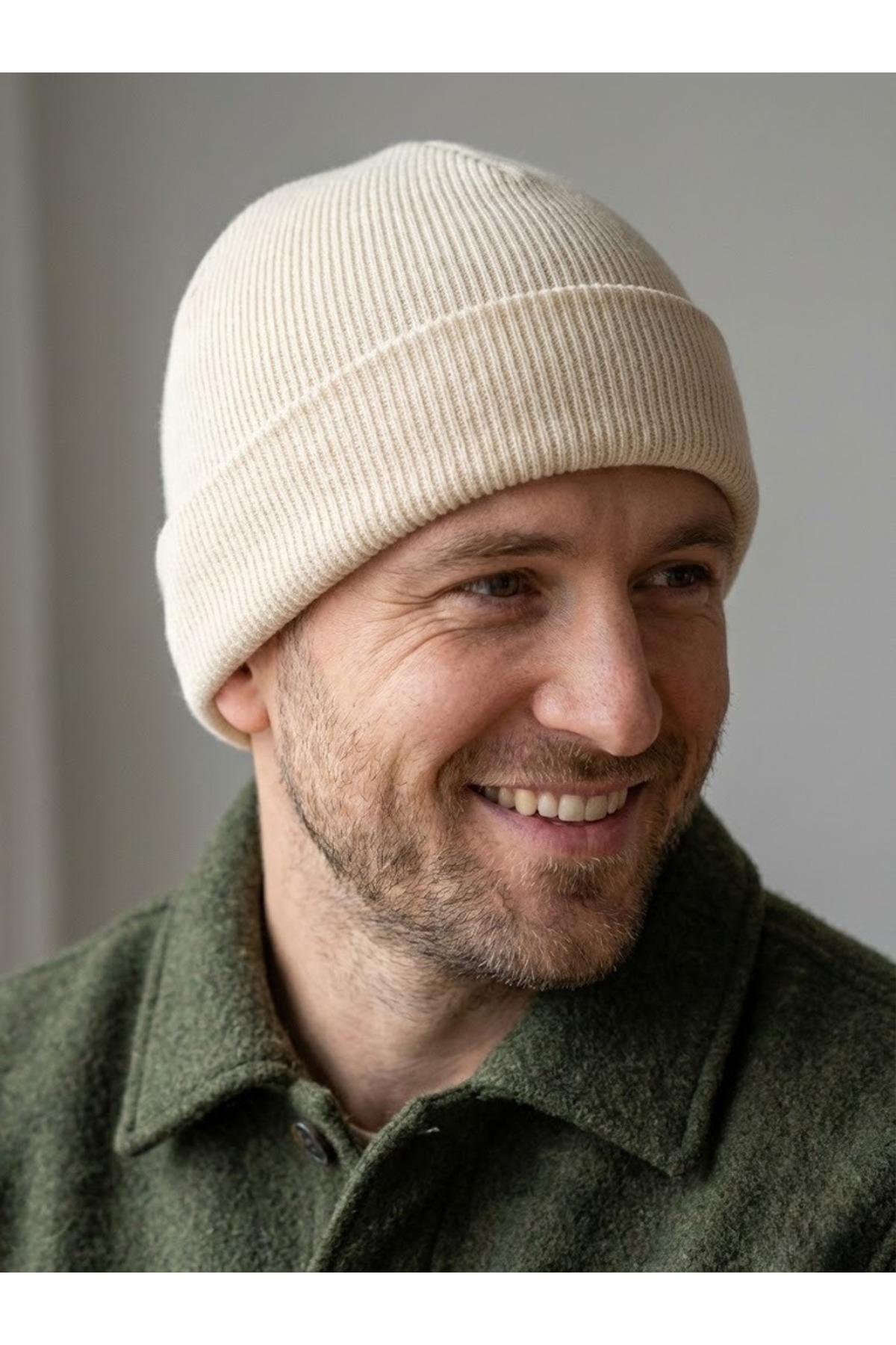 Ecru Color Folded Knitwear Beanie