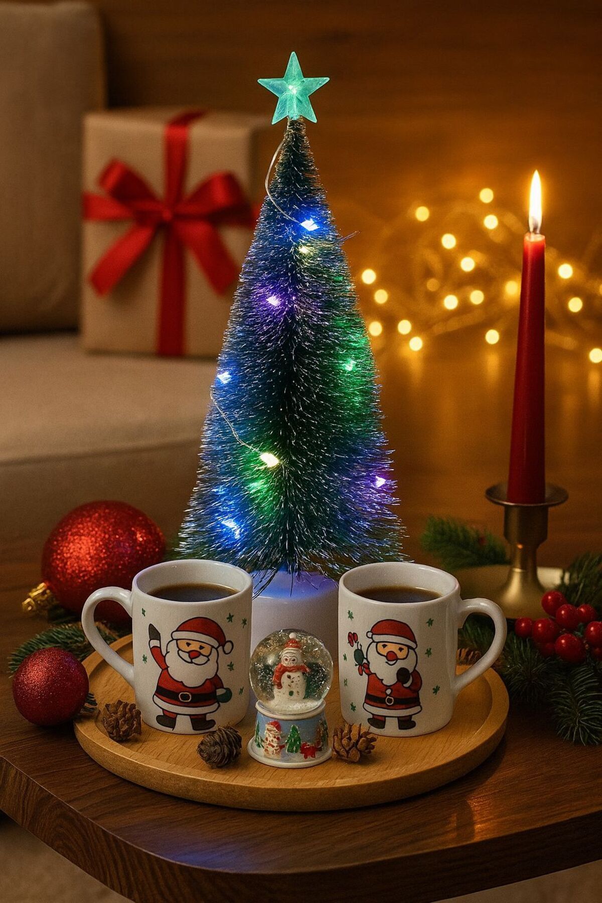 Genel Markalar 1Adet Yılbaşı Masa Üzeri Nevada Ağaç Mini Masa Çam Ağacı 20 cm Uçlarına Kar Yağmış ışıklı URZGRUP