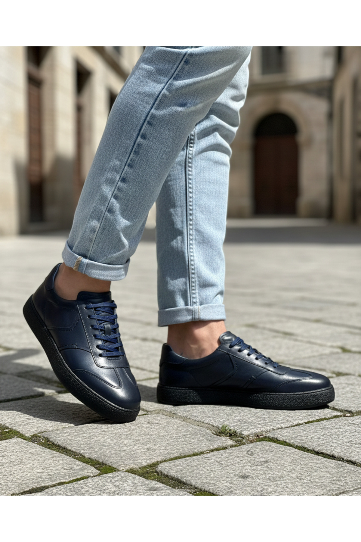 Caffcas Hakiki Deri Lacivert El Yapımı Casual Sneaker Erkek Ayakkabı 03-300 görsel 7