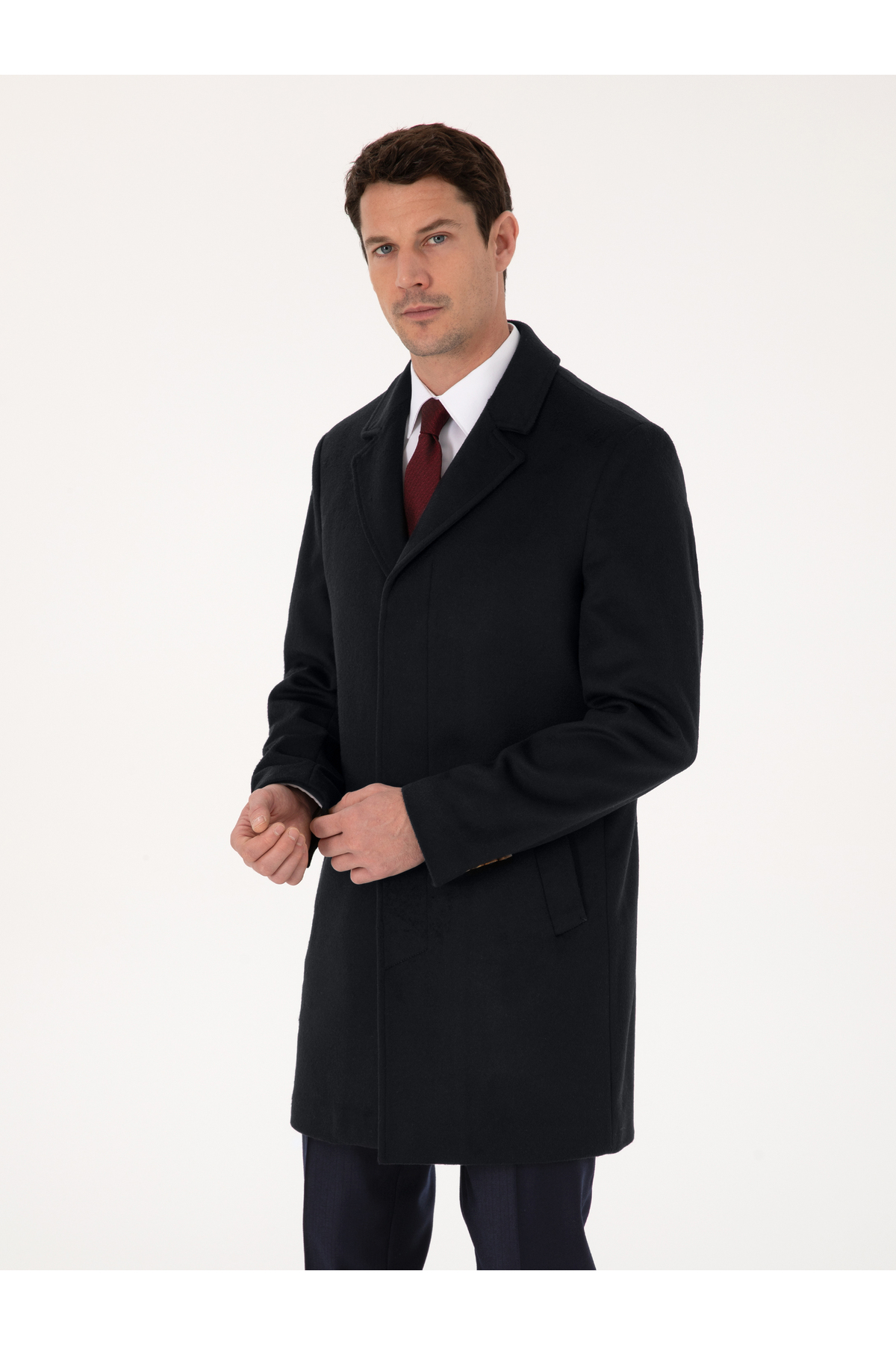 Cacharel Lacivert Slim Fit Yün Kaşmir Karışımlı Palto 50315262-VR033 görsel 3