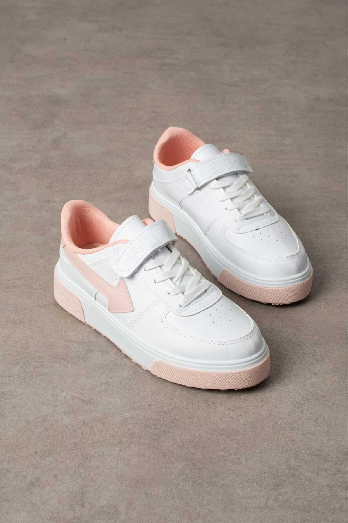 GAK RUN Unisex Cırtlı Beyaz Pudra Rahat Hafif Günlük Sneaker Ayakkabı, Konforlu görsel 2