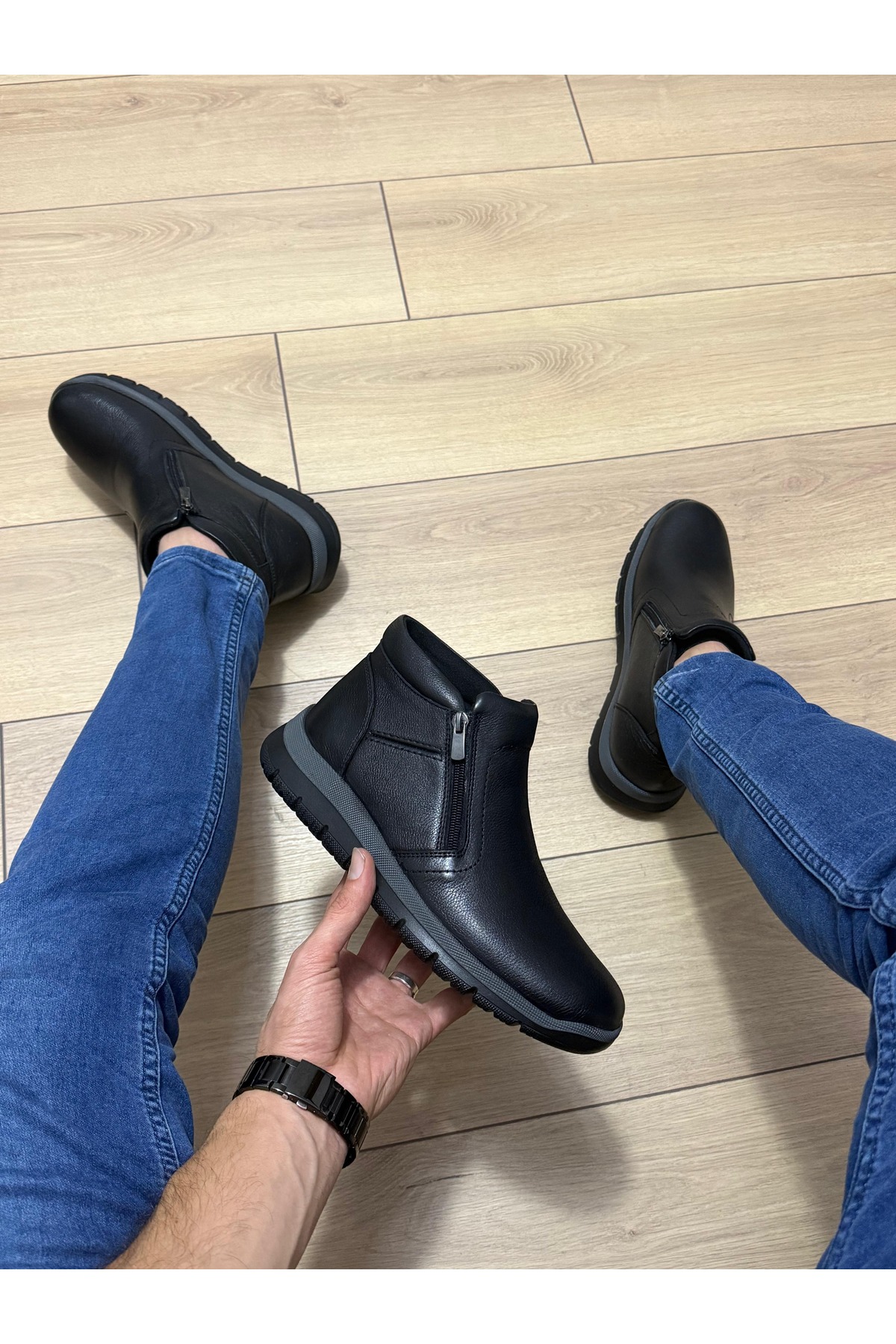 Taşpınar Ayakkabı  %100 Hakiki Deri Erkek Rahat Günlük Kışlık Ortopedik Çift Fermuarlı Yeni Sezon Bot 40-45
