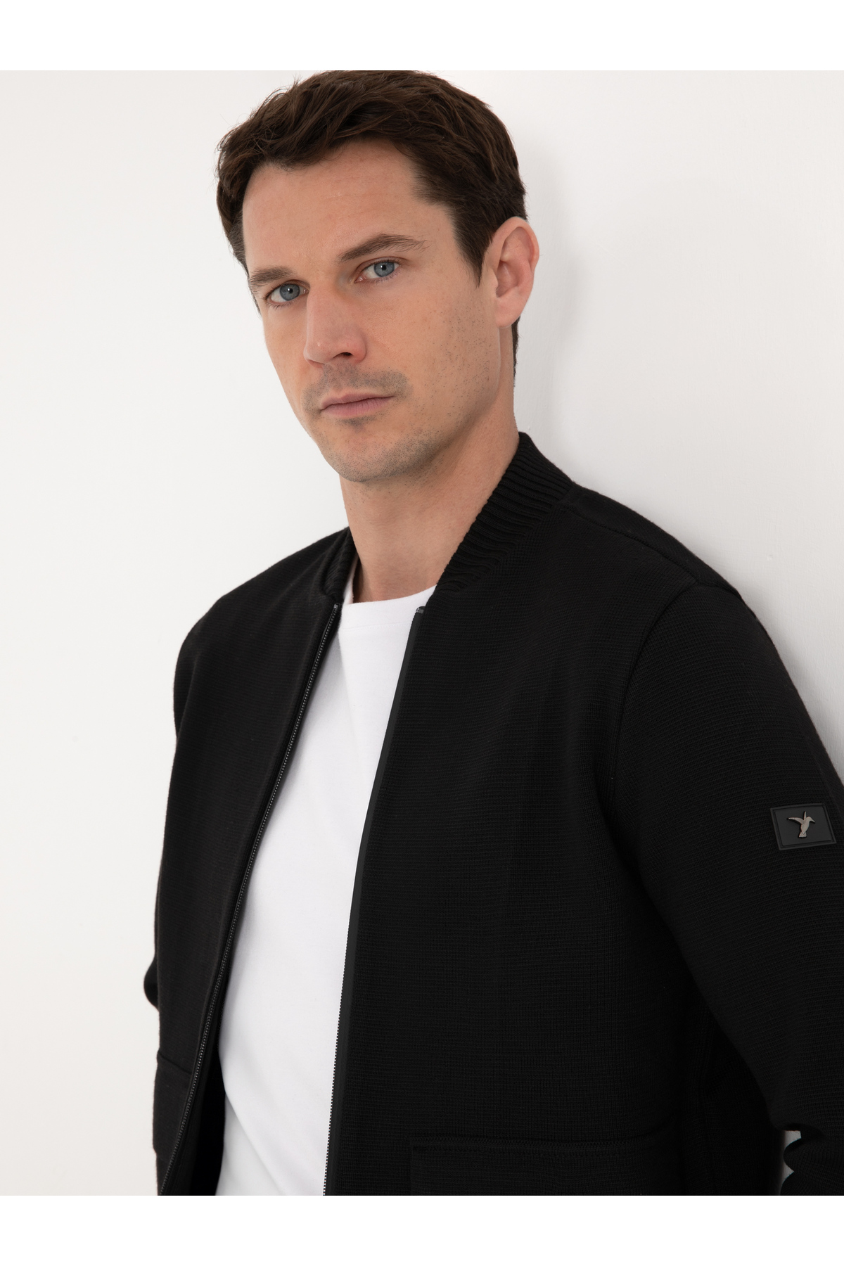 Siyah Slim Fit Yün Karışımlı Tam Fermuarlı Triko Hırka 50310564-VR046 — مشکی — تصویر 2 از 7