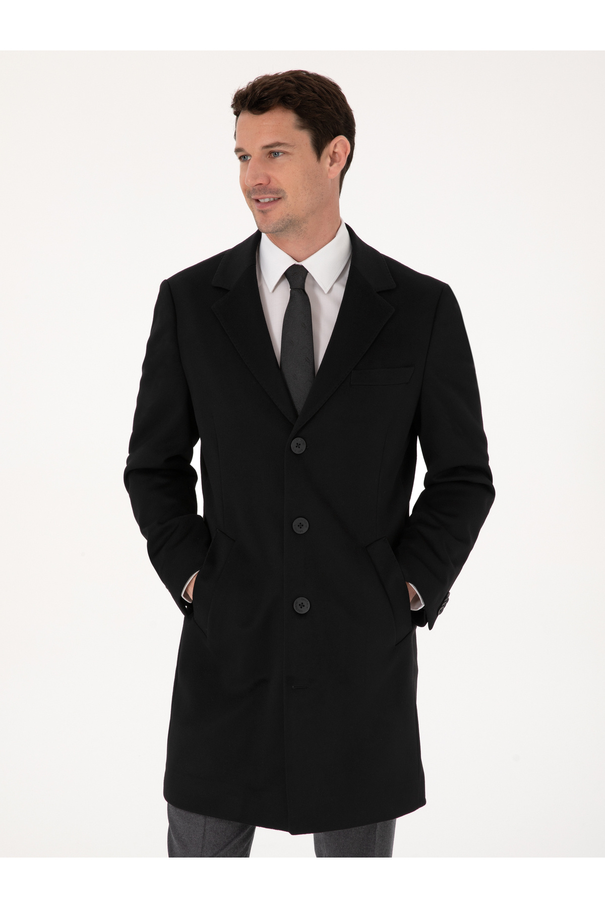 Cacharel  Siyah Slim Fit %100 Kaşmir Palto 50314889-VR046 - Görsel 3