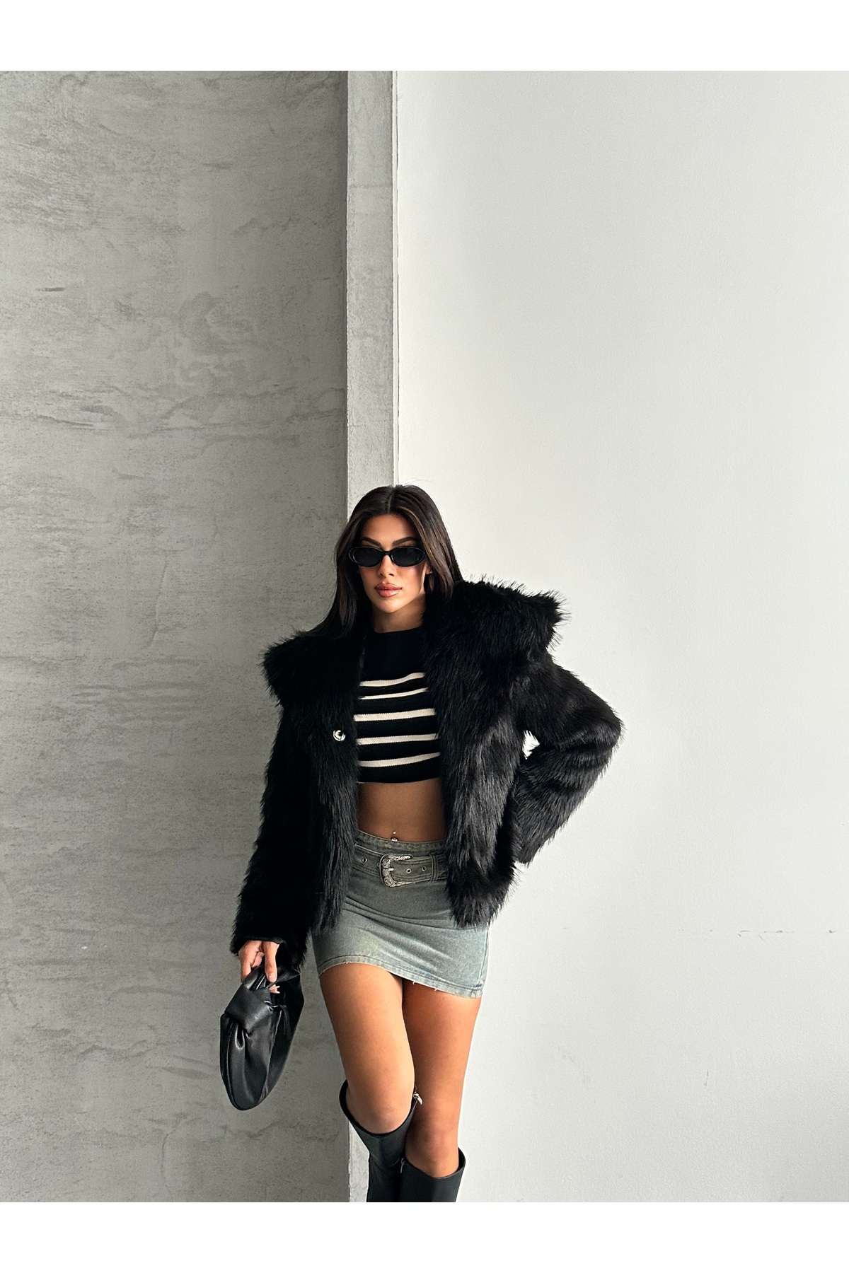 modazoom Yumuşak Dokunuşlu Oversize Premium Kürk Peluş Mont görsel 4
