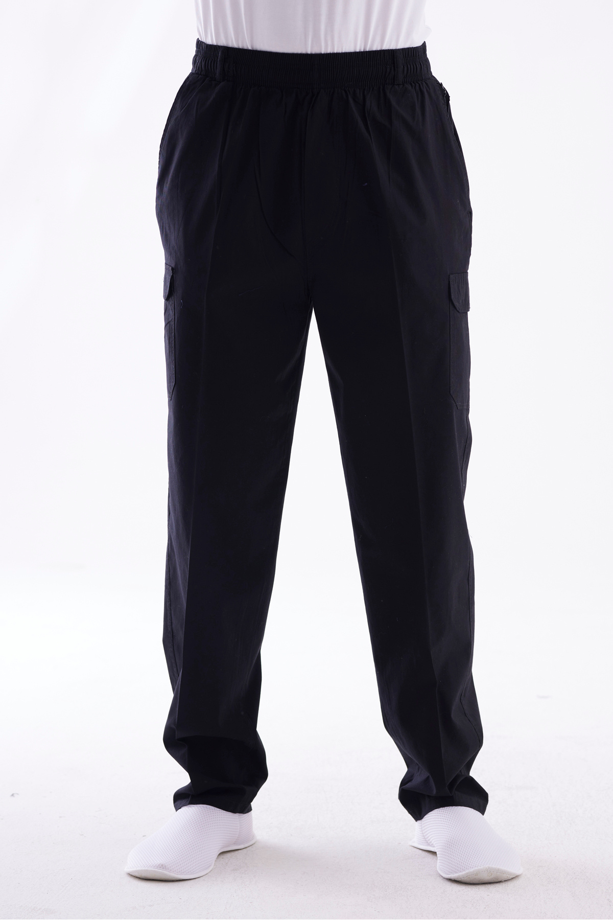 Men's Black Luxury Casual Cut Elastic Waist Linen Hajj and Umrah Trousers