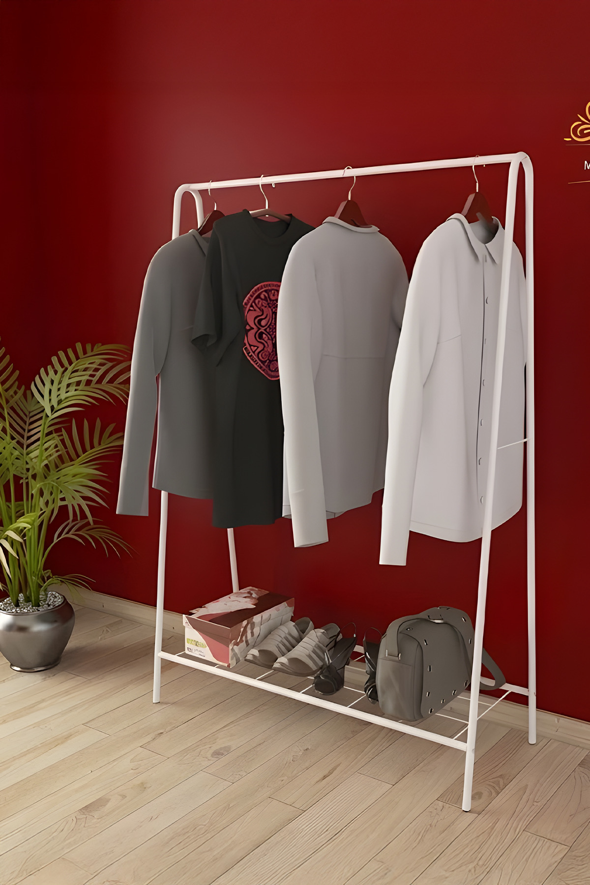 Metallica Concept Oval Telli Beyaz Butik Stil Askılık Konfeksiyon Askısı Ayaklı Askılık Elbise Askılığı Portmanto