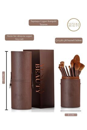 Venura Beauty 18’li Makyaj Fırça Seti & Suni Deri Makyaj Fırça Kutusu | Yumuş...