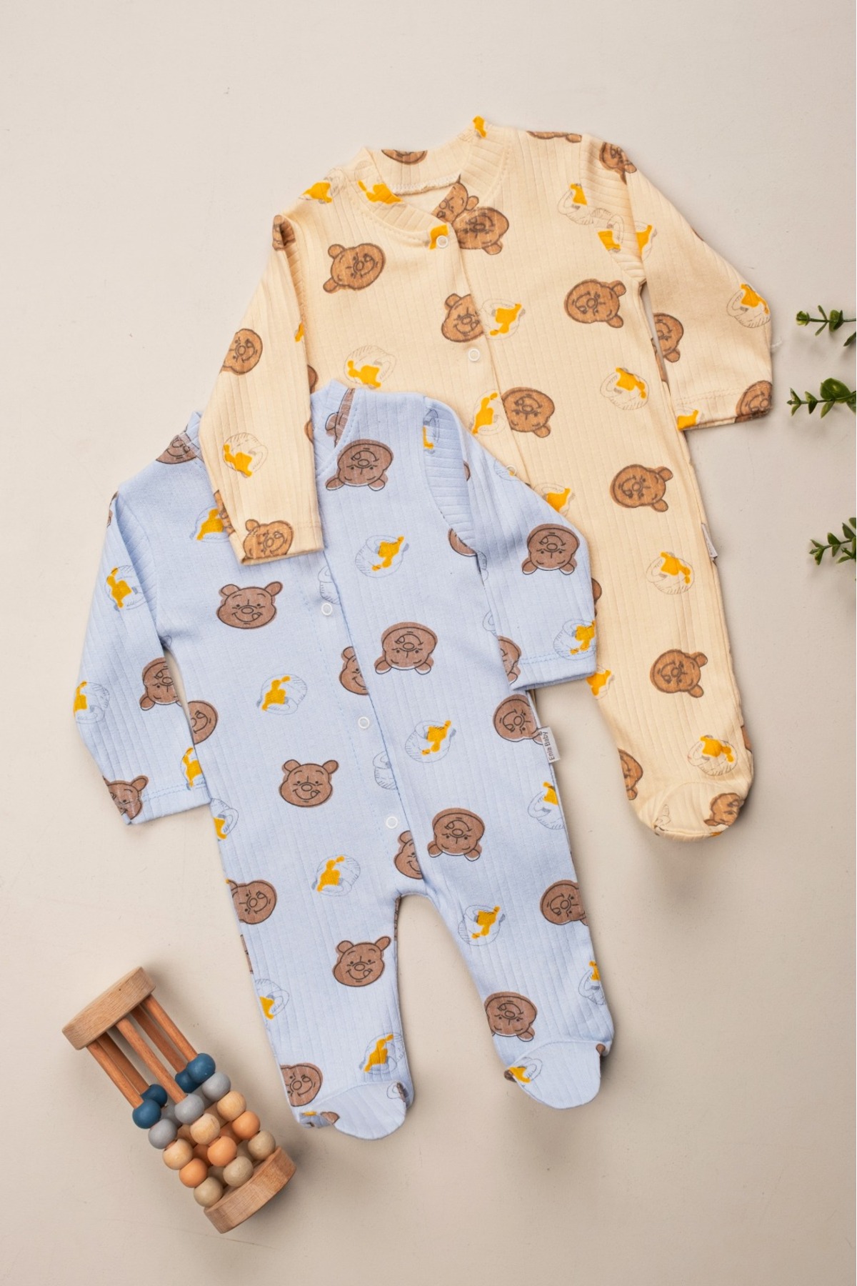 ENİA BABY Erkek Bebek 2 Adet %100 Pamuklu Patikli Tulum Seti fotoğrafı 3 (önizleme)