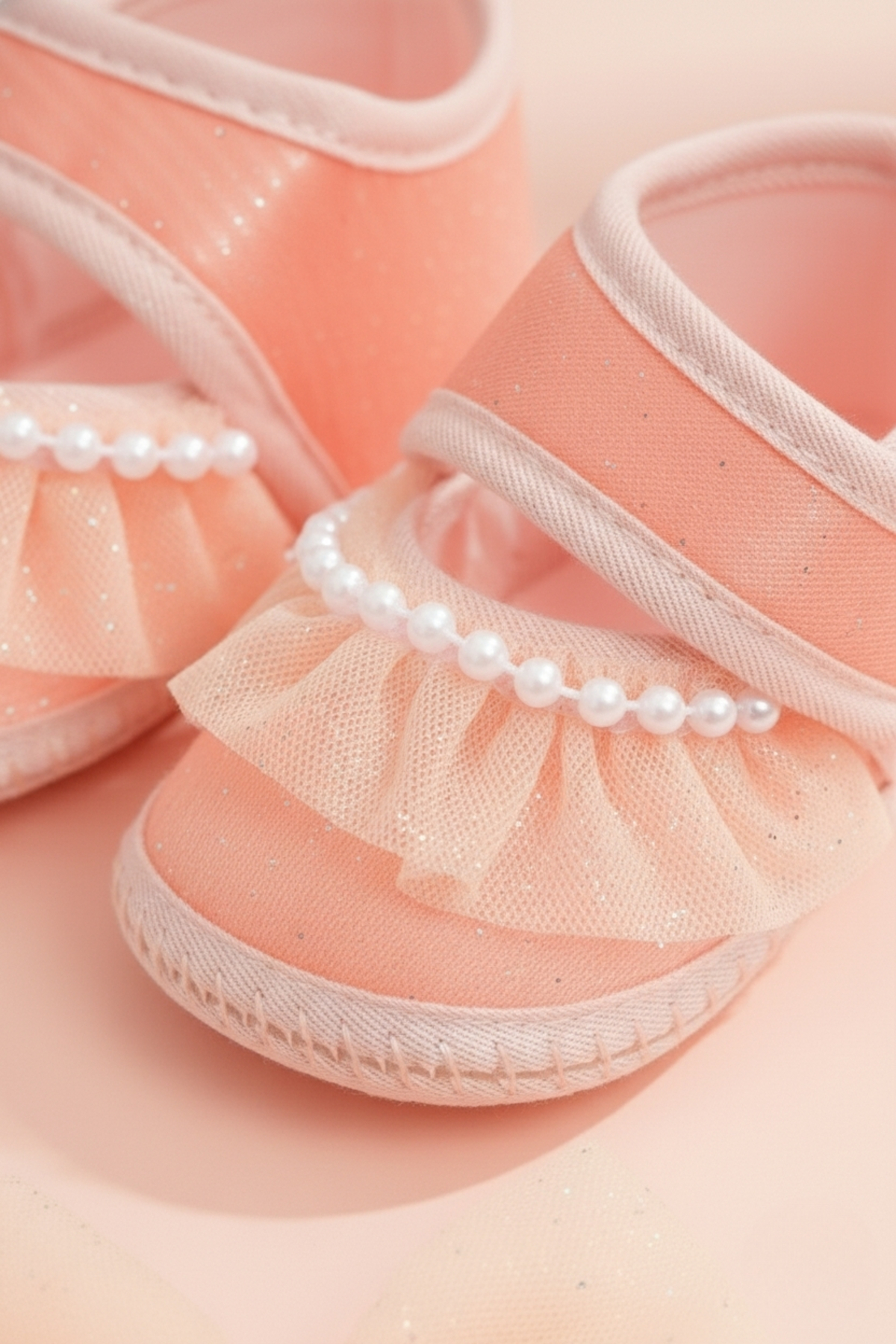 LOGO AKSESUAR 0-3 Ay Yeni Doğan Simli Dantel Somon Bebek Bandana Patik Seti fotoğrafı 3 (önizleme)