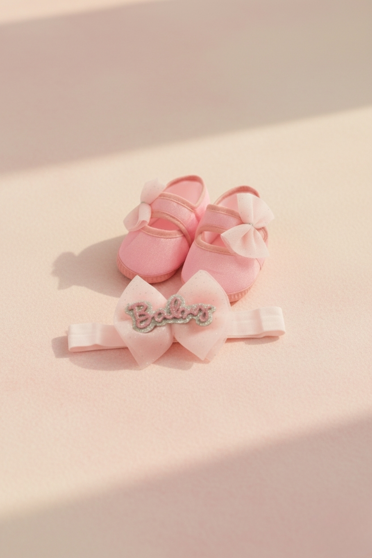 LOGO AKSESUAR 0-3 Ay Yeni Doğan Simli Dantel Pembe Bebek Bandana Patik Seti fotoğrafı 2 (önizleme)