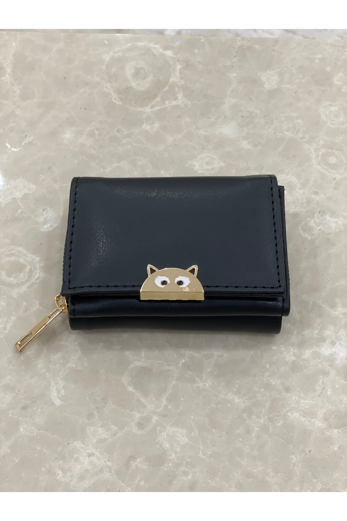 PurpleART Kadın Mini Kedi Detaylı Basic Kağıt Para Bozuk Para ve Kartlık Bölmeli Cüzdan 12x9cm görsel 2
