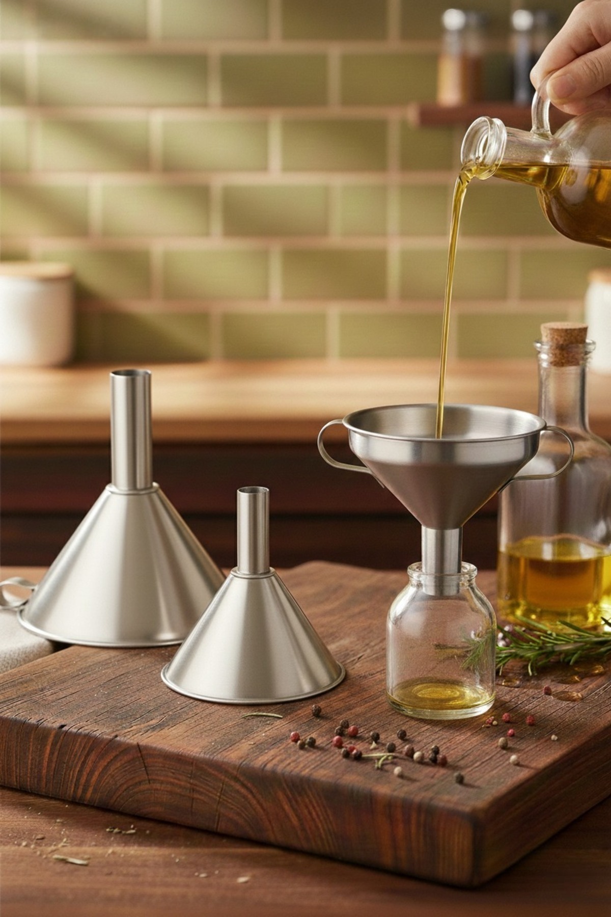 Emal Home 3'lü Lüks Paslanmaz Çelik Huni Seti – Mutfak, Yağ, Baharat Dolum Hunisi