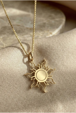 sevy jewelry Güneş Gümüş Kolye, Sun Silver Necklace, Gold