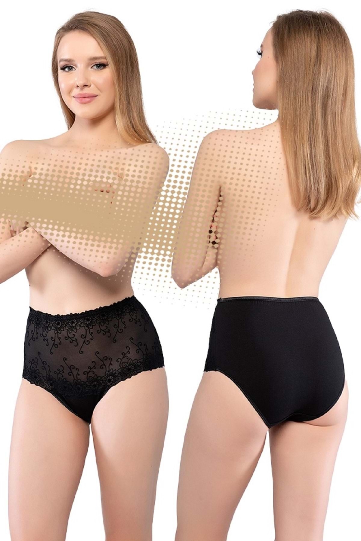 3037 Front Lace High Waist Baton Panties Black M