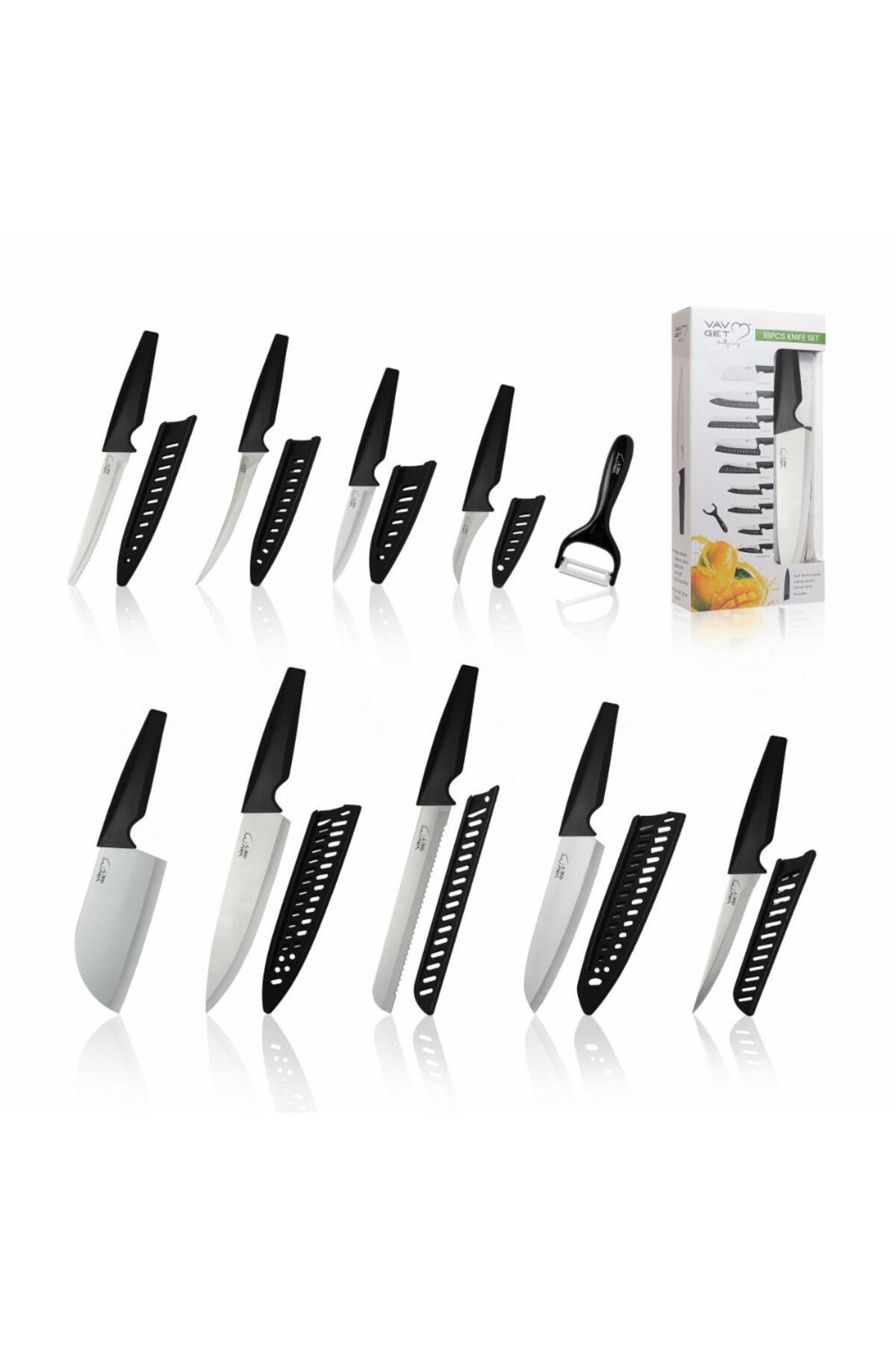 VAV GET Premium 18-Piece Black Stainless Steel Knife Set