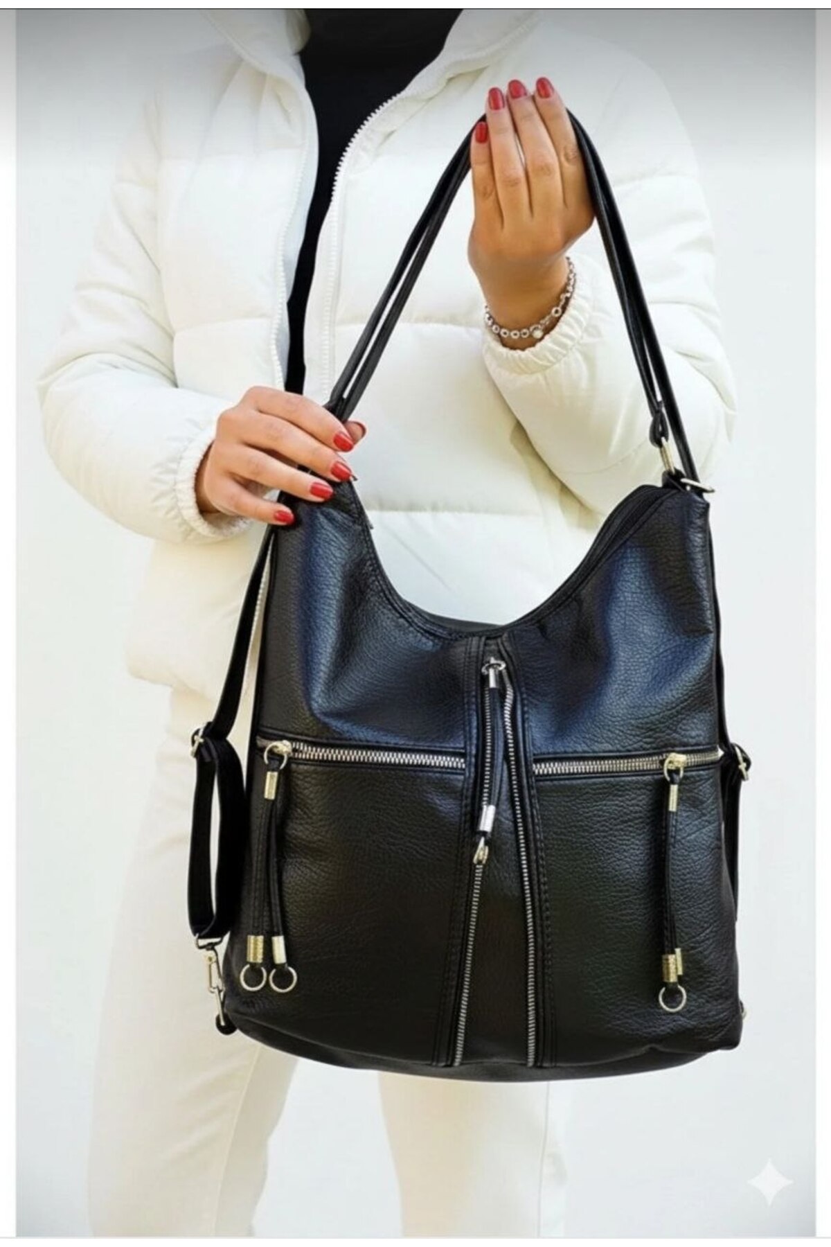 Soft Faux Leather Black Handbag for Women Suitable for Shoulder and Back SIZE 33X39 CM
