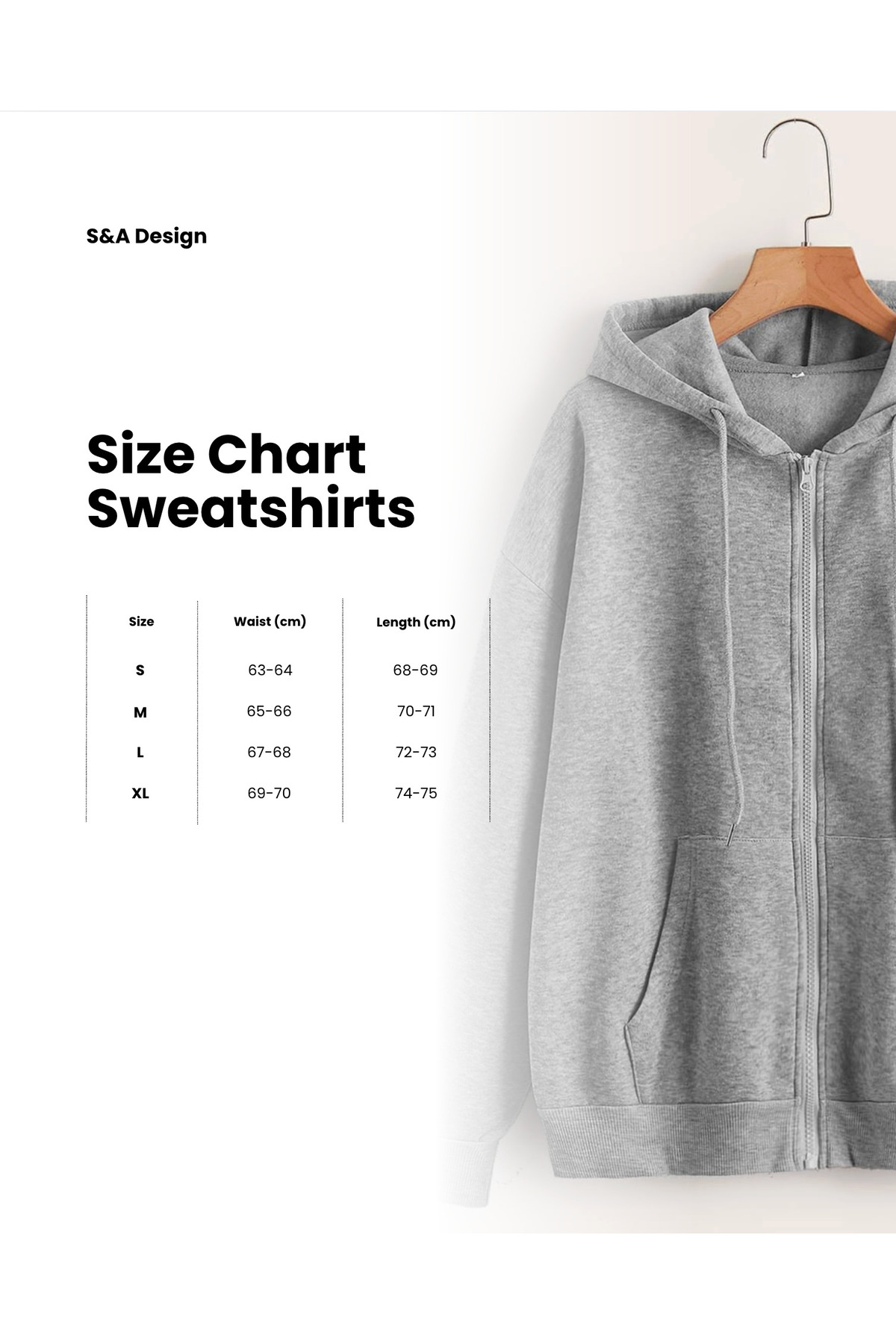 S&A DESIGN  Unisex Fermuarlı Kapüşonlu Hırka Ceket Sweatshirt - Görsel 2