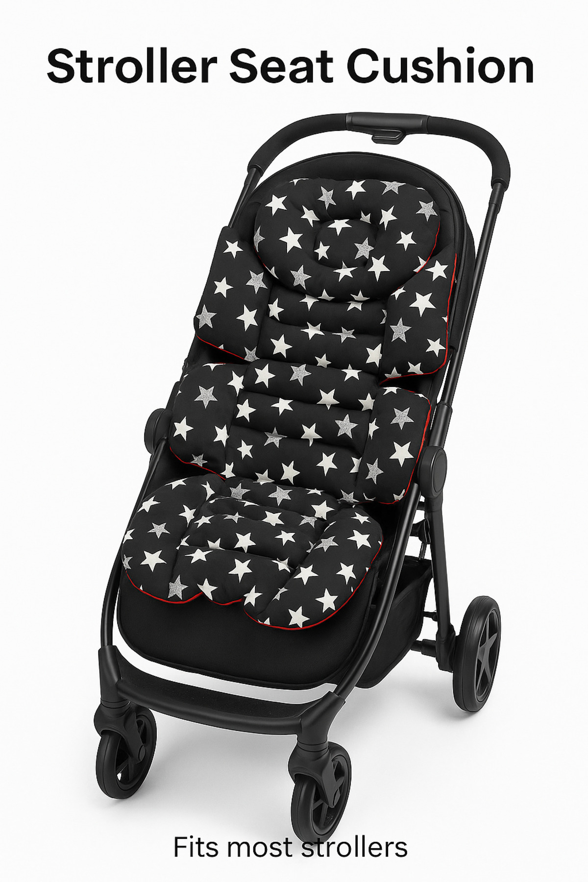 Jaju Baby Siyah Yıldız-kırmızı Kombineli Bebek Arabası Minderi fotoğrafı 2 (önizleme)