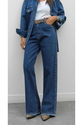 inmuse Zımba Detaylı Denim Ceket Pantolon Takım