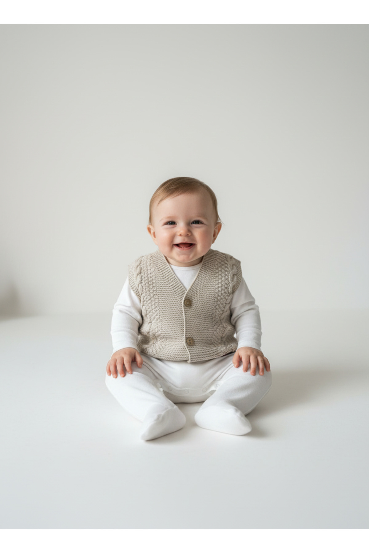 Bebemio Boutique Örgü Erkek Bebek Yeleği 2'li Düğme Detaylı Triko Kumaş fotoğrafı 7 (önizleme)