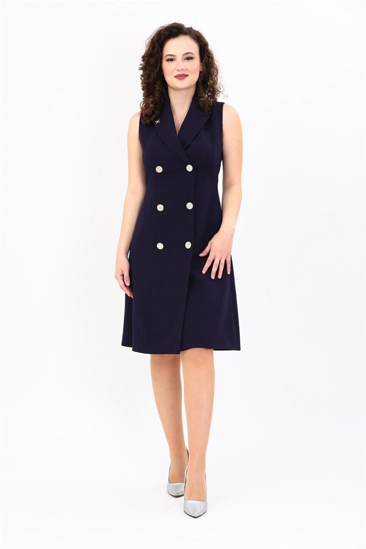 Sleeveless Bell Jacket Dress -Navy