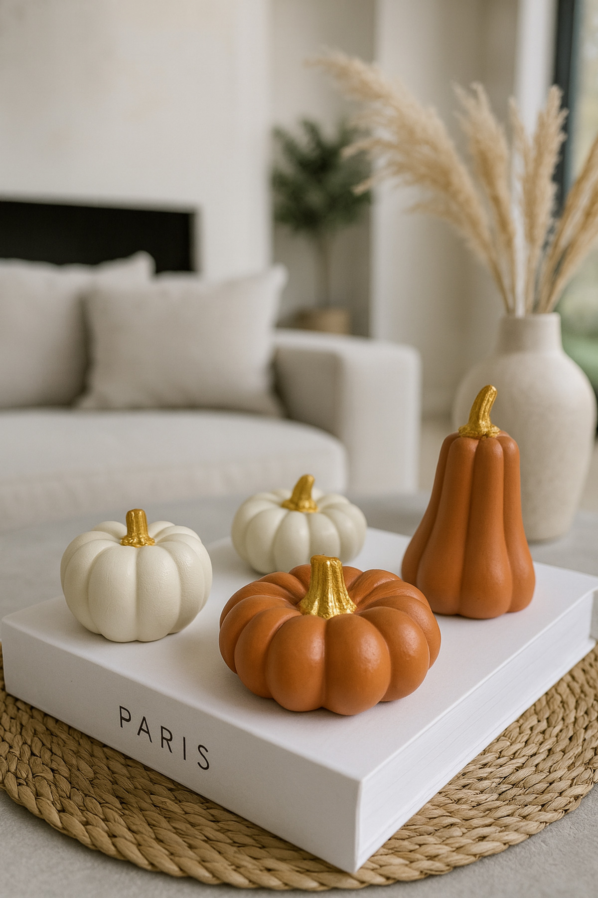 Pumpkin 4-Piece Decorative Trinket , object , souvenir Beige Color Gold Detailed Bohemian Style