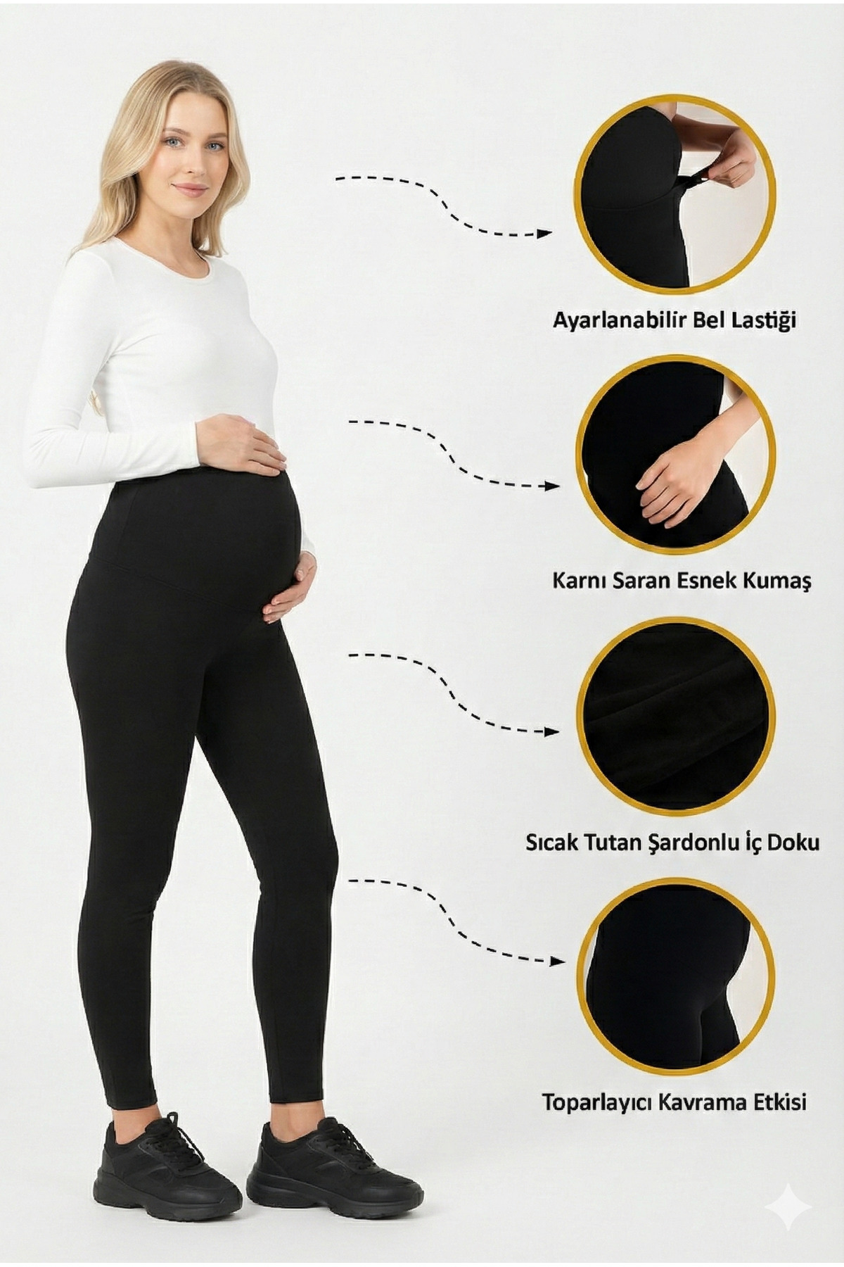 giyimsepeti Belly Moon Termal Şardonlu Sıcak Tutan Esnek Beli Ayarlanabilir Kışlık Hamile Tayt