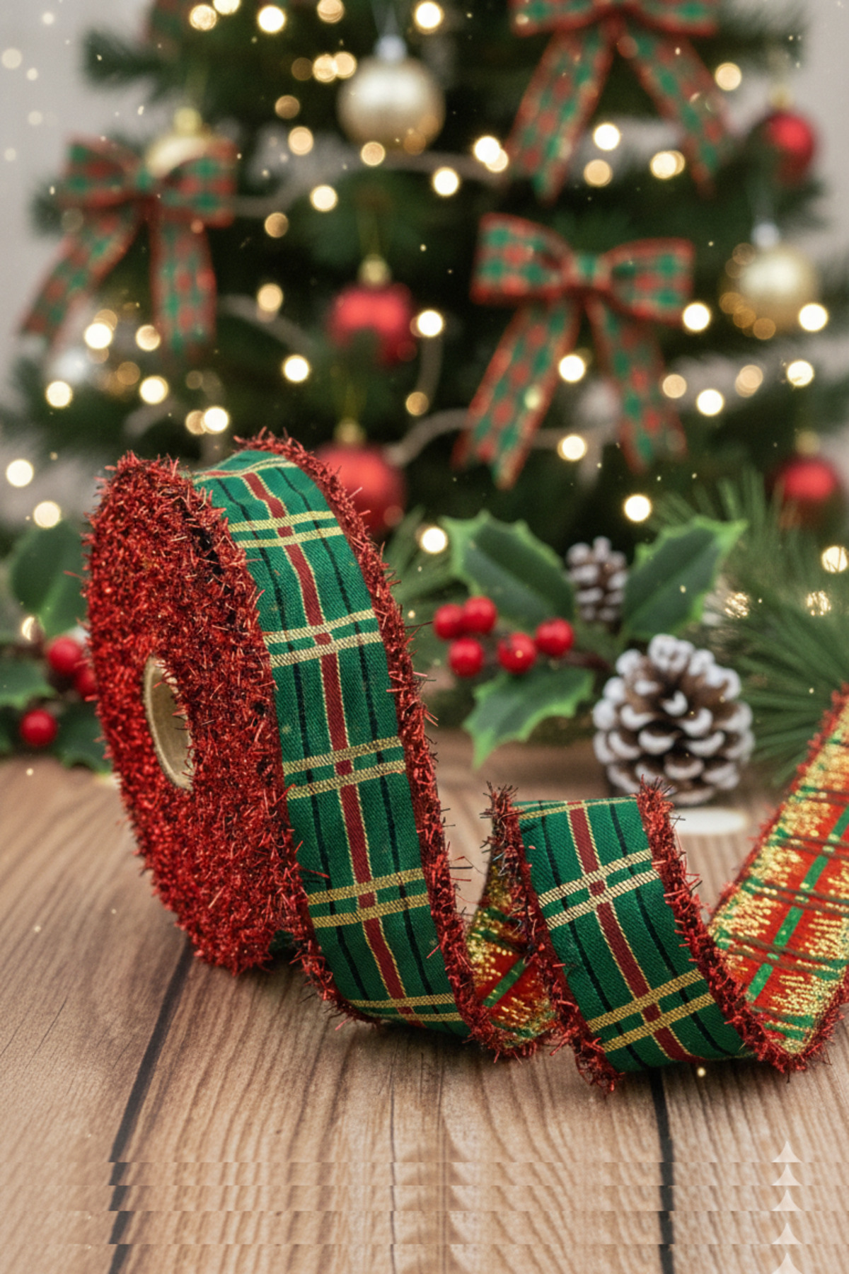 Red Fringed Woven Christmas Ribbon (35MM WIDTH - 10MT LENGTH)