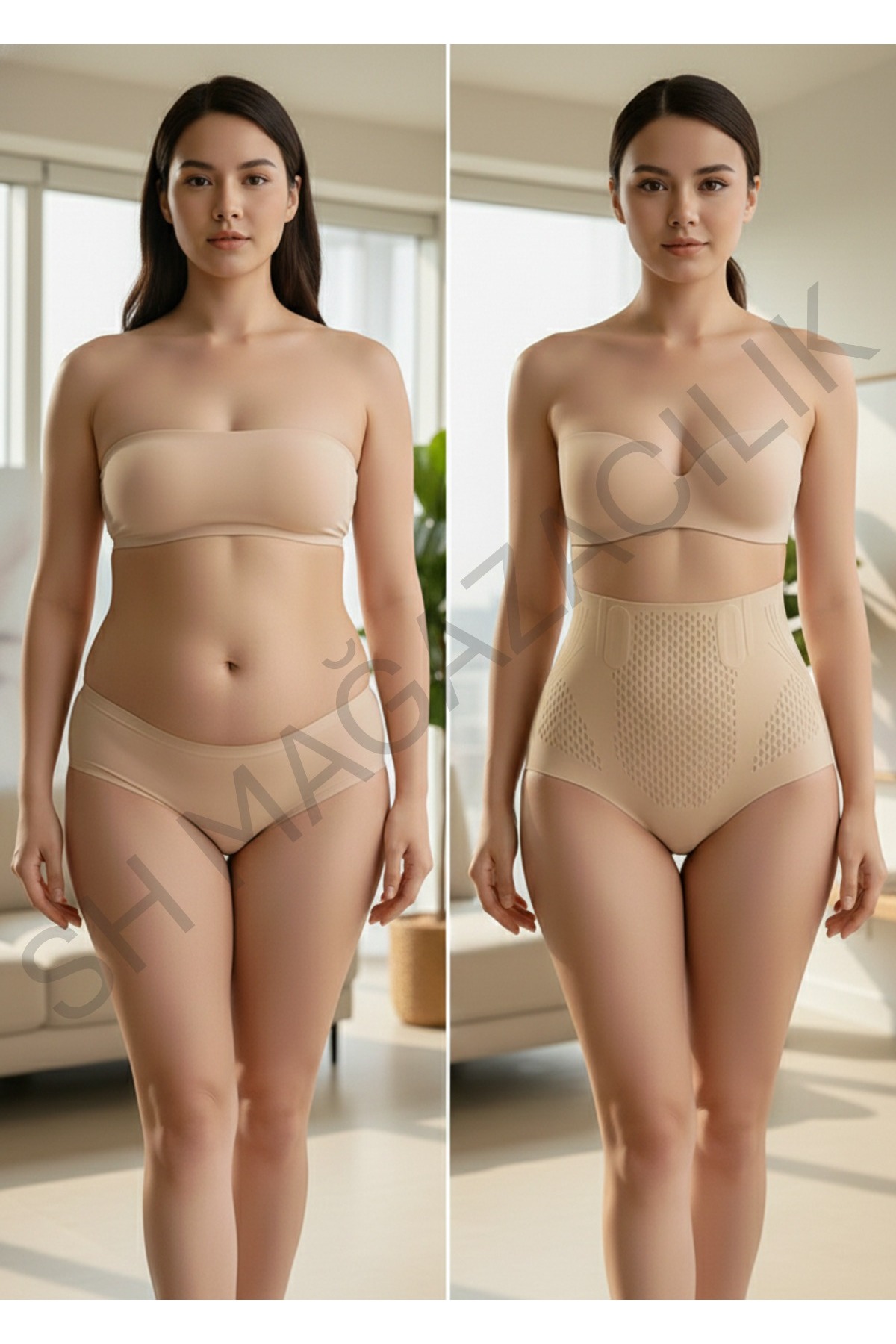 Women's High Waist Seamless V-Control Wrap Corset Panties – Underwire Backed, Anti-Slip Tape