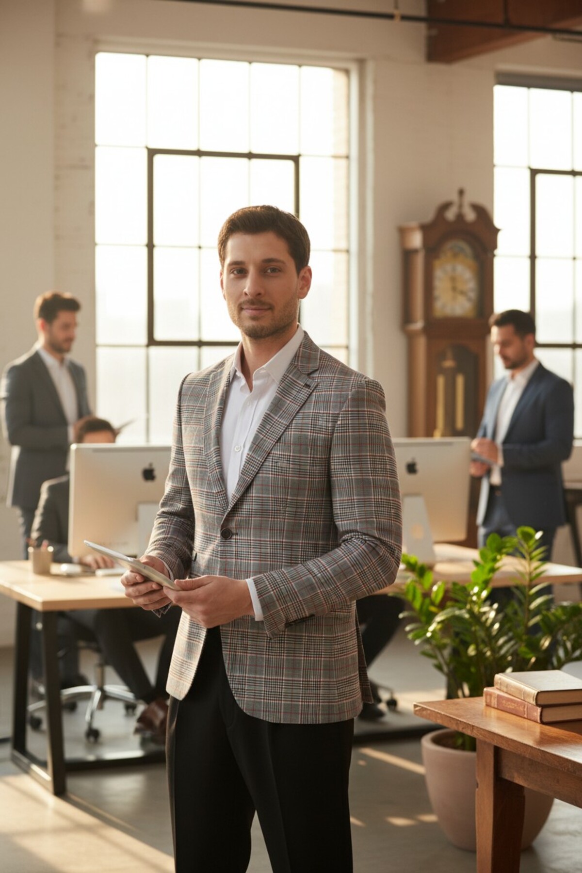 Frappoli  Ferruci Erkek Siyah - Bordo Ekose Slim Fit Dar Kesim Mono Yaka Spor Blazer Ceket - Görsel 2