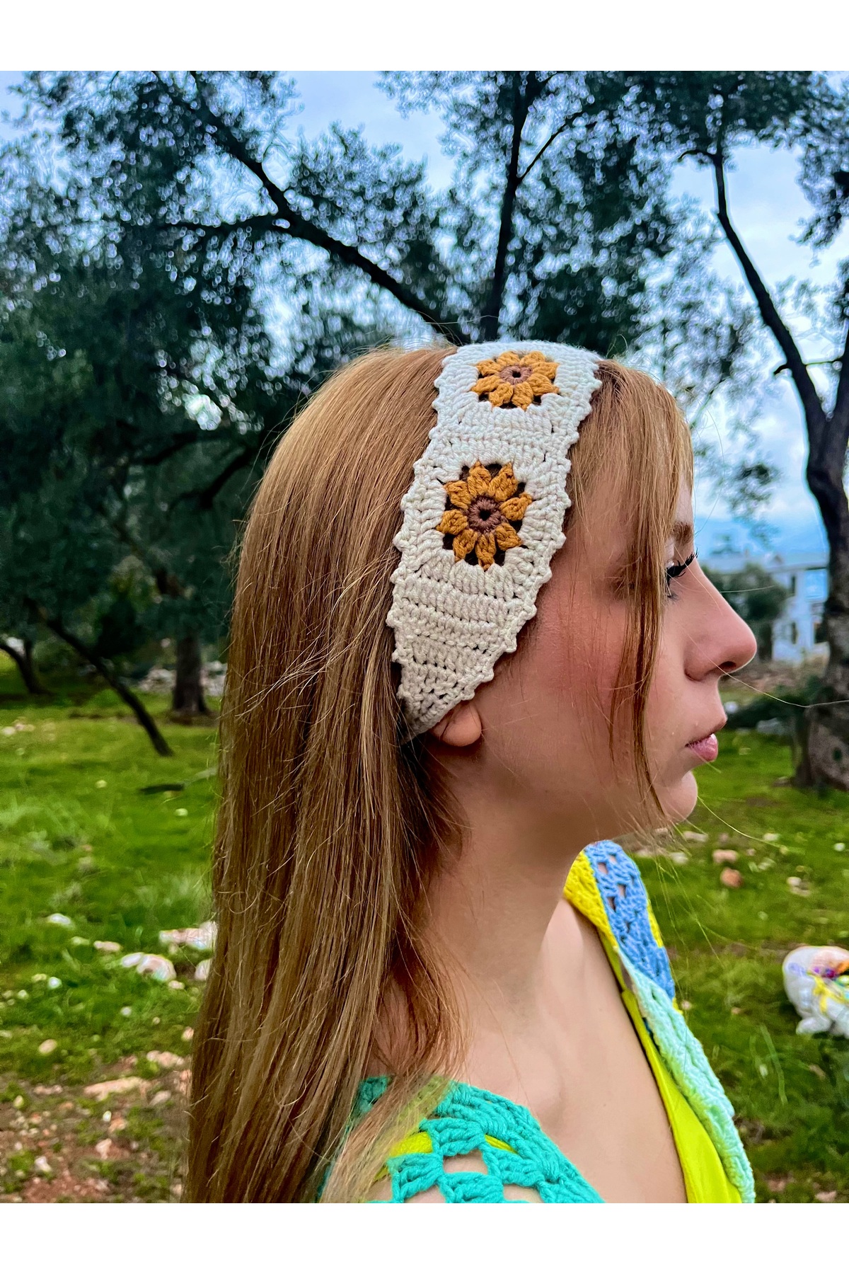 RA Design Mum ışığı renkli, Ayçiçek örgü şerit bandana - Fiyatı