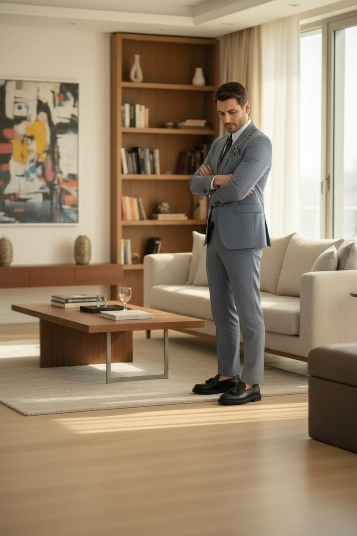 Frappoli Lacivert Slim Fit Erkek Düz Mono Yaka Çift Yırtmaçlı Astarlı Takim Elbise görsel 2