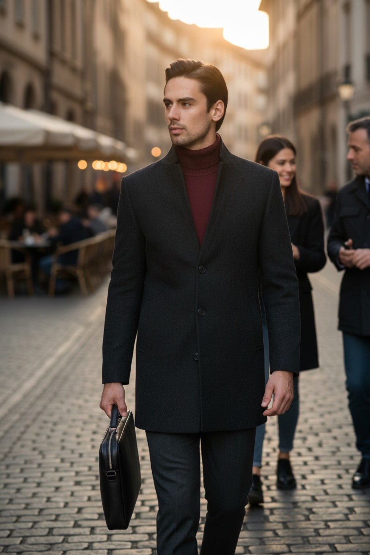 Frappoli  Bergamo Erkek Antrasit Regular Fit Dik Yaka Kaşe Kaban - Görsel 2