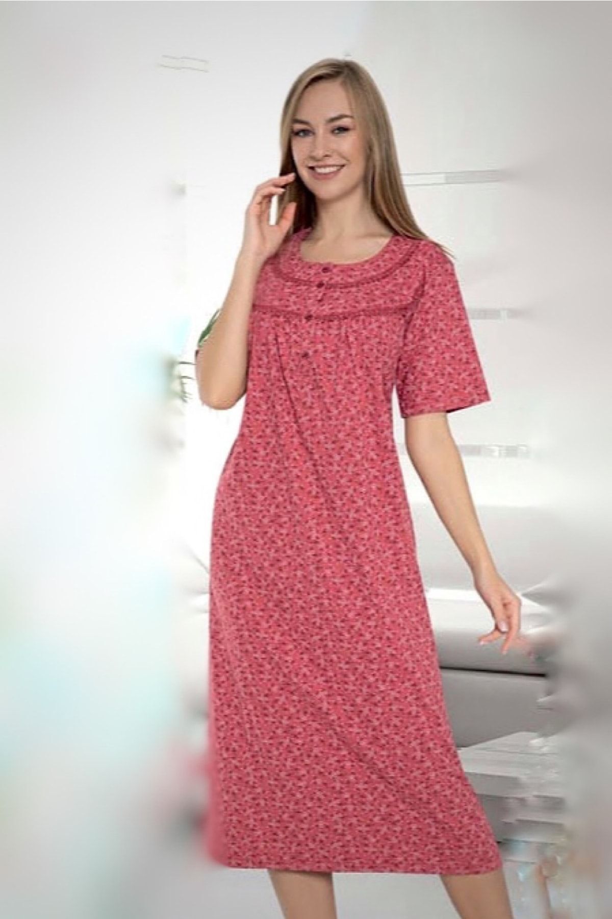 ATINÇ Kısa Kollu Beden Pamuk Penye Anne Gecelik